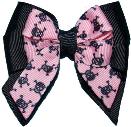 Pink And Black Skull Tails Out Medium Bow - Skull Bow For Hair (450x432), Png Download