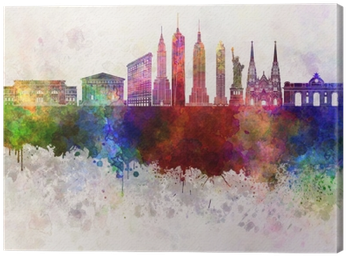 New York Skyline In Watercolor Background Canvas Print - New York City Background Painting (400x400), Png Download