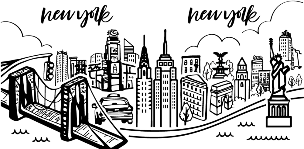 Ny Sketch Skyline (1000x527), Png Download