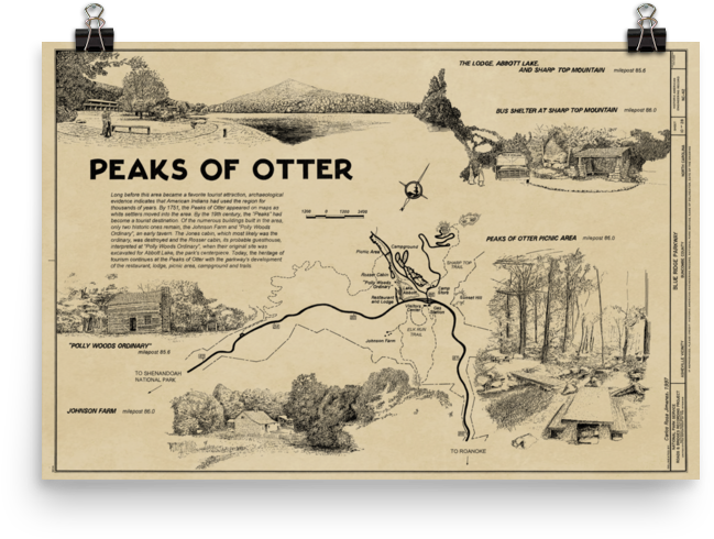 Peaks Of Otter, Blue Ridge Parkway Map Poster - Blue Ridge Parkway (1000x1000), Png Download