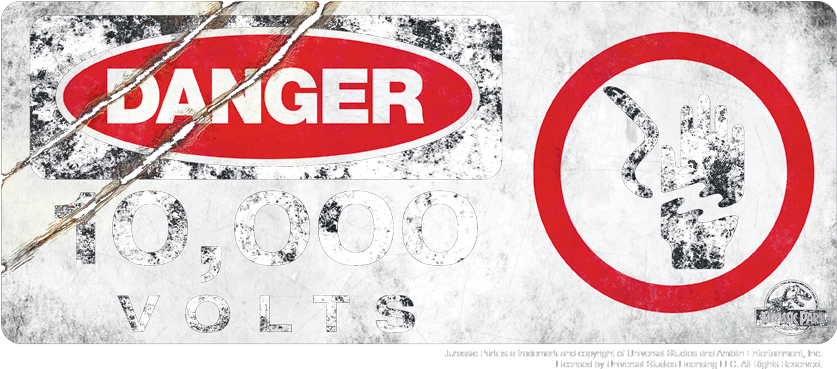 Jurassic Park Electric Fence Sign Women's T-shirt (850x549), Png Download