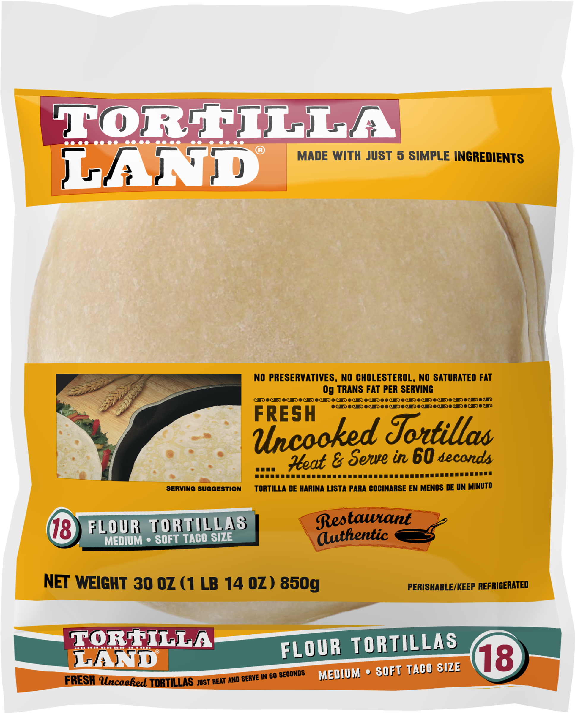 Tortilla Land, Fresh Uncooked Flour Tortillas, 30 Oz - Tortilla Land Medium Fresh Uncooked Flour Tortillas, (2400x2400), Png Download