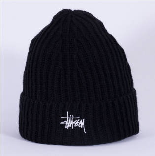 Stussy Ribbed Cuff Beanie Black 1 - Knit Cap (600x315), Png Download