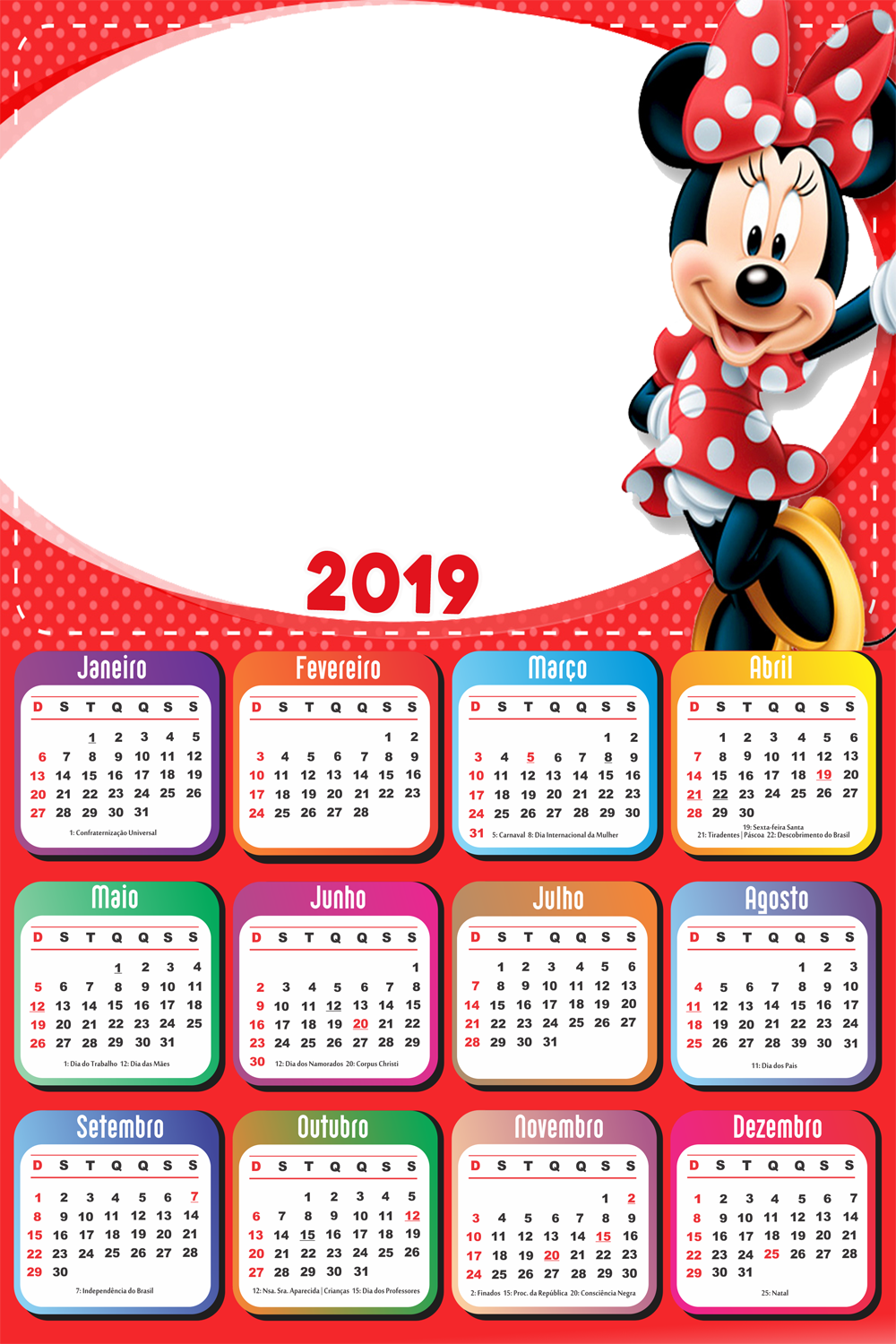 Molduras Calendário 2019 Personagens De Desenho Animado (1000x1500), Png Download