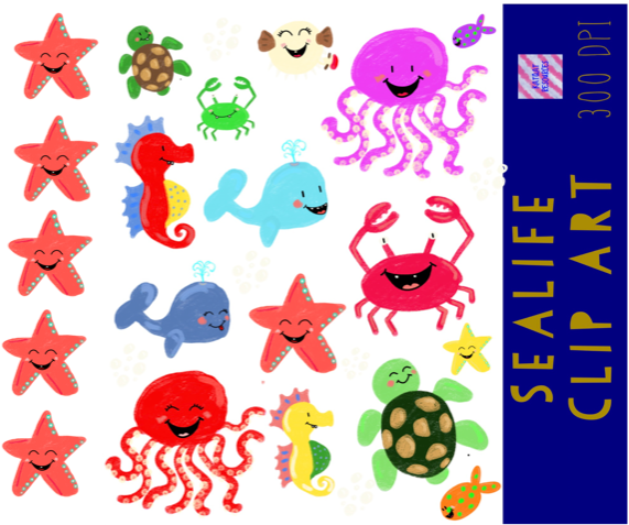 Cute Sea Life Ocean Animal Clip Art (664x498), Png Download