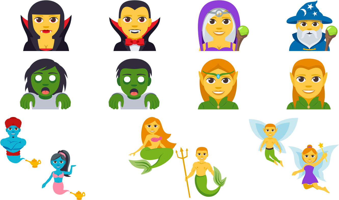 Vampire, Mage, Zombie, Elf, Genie, Merperson, And Fairy (1400x800), Png Download