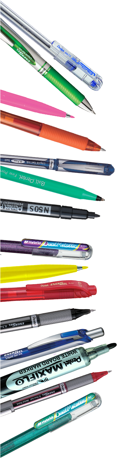 Pentel Pens (379x1496), Png Download