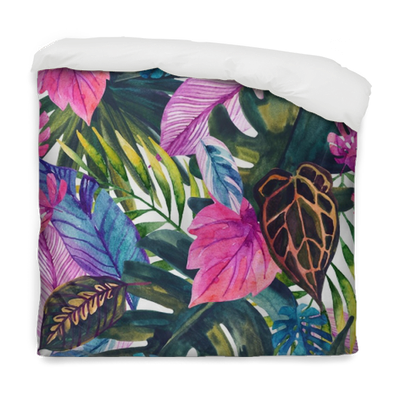 Watercolor Tropical Leaves Seamless Pattern Duvet Cover - Watercolor Painting (400x400), Png Download