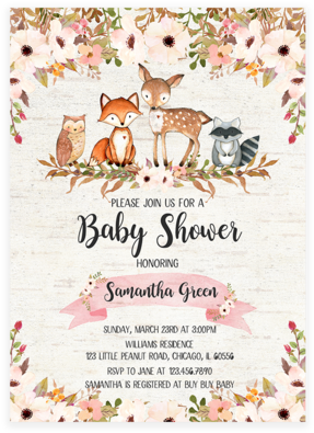 Floral Woodland Baby Shower Invitation Printable - Woodland Printables Baby Shower Invitations (384x480), Png Download
