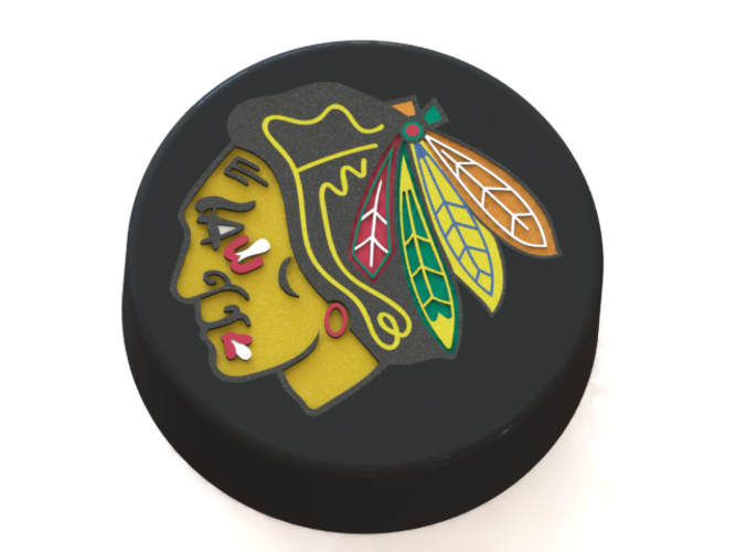 Chicago Blackhawks Logo On Ice Hockey Puck 3d Print - Chicago Blackhawks Logo 3d (667x500), Png Download
