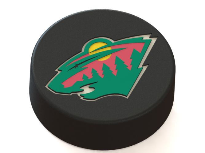 Minnesota Wild Logo On Ice Hockey Puck 3d Printing - Minnesota Wild Logo 3d (667x500), Png Download