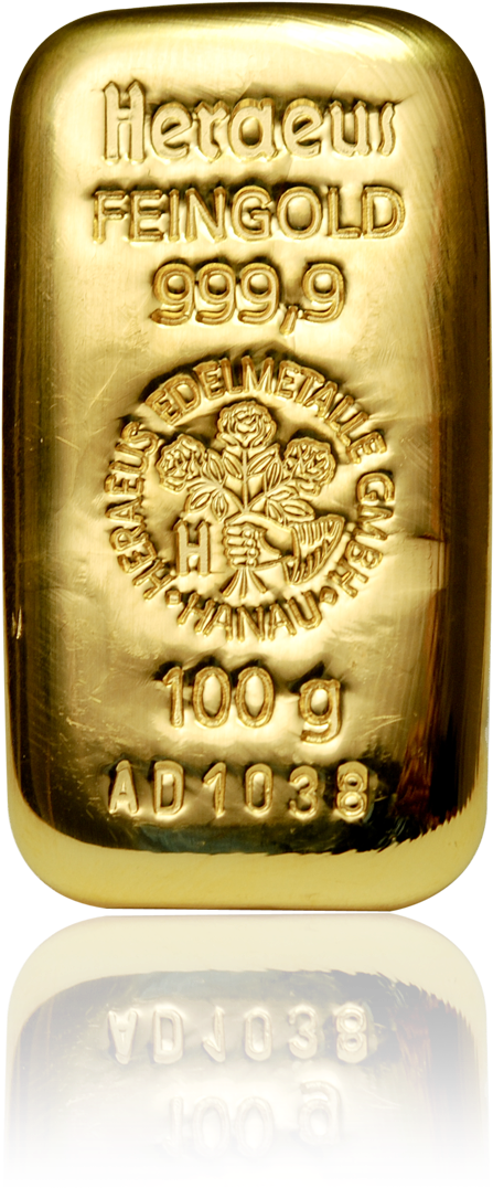 Heraeus 100g Cast Gold Bar (1276x1276), Png Download