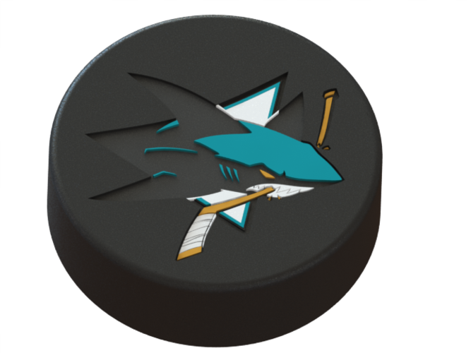 San Jose Sharks Logo On Ice Hockey Puck 3d Print - Seaplane (667x500), Png Download