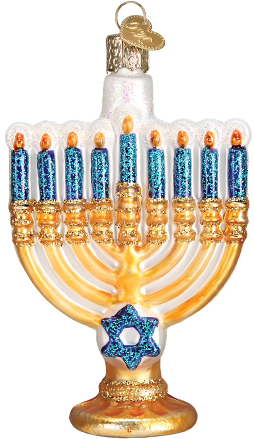 Menorah Blue And Gold Glitter Glass Christmas Ornament (950x950), Png Download