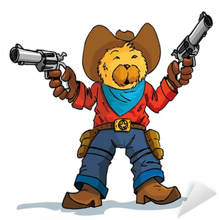 Cartoon Of A Bear Cowboy With Guns Drawn Sticker • - Cartoon Cowboy Silhouette (400x400), Png Download