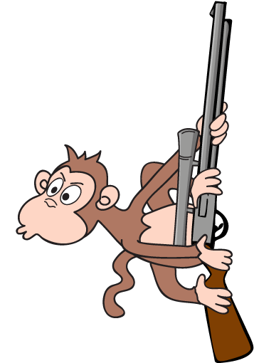 Gun Monkey Products Logo - Monkey With Gun Cartoon (418x600), Png Download