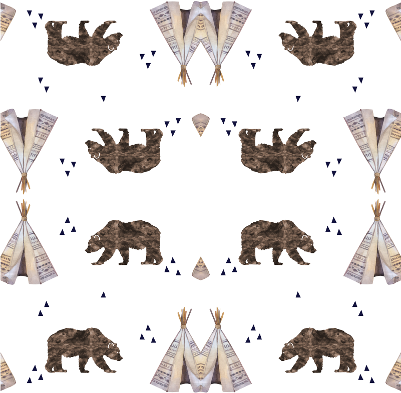 Watercolor Bears And Teepee Wallpaper - Wild Free Navy Repeat By Graceandcruzdesigns - Customized (800x800), Png Download