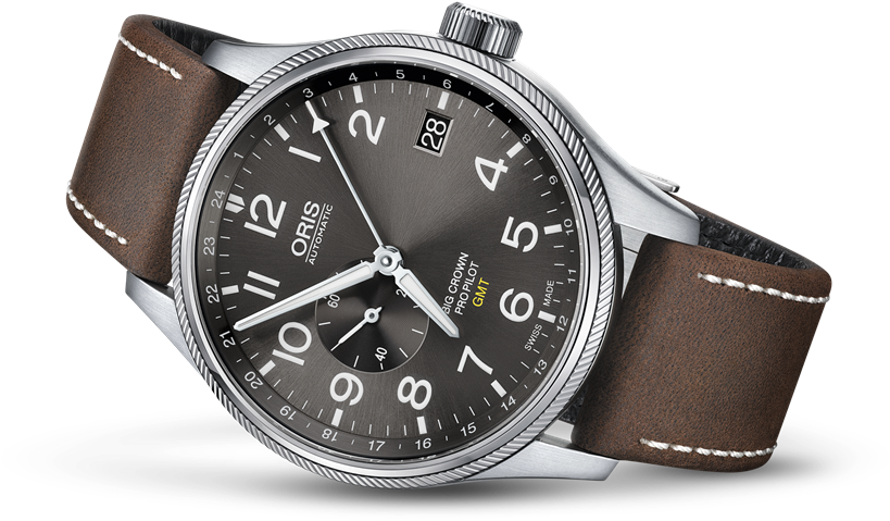 Oris Big Crown Pro Pilot Gmt Black Dial Leather Strap (906x600), Png Download