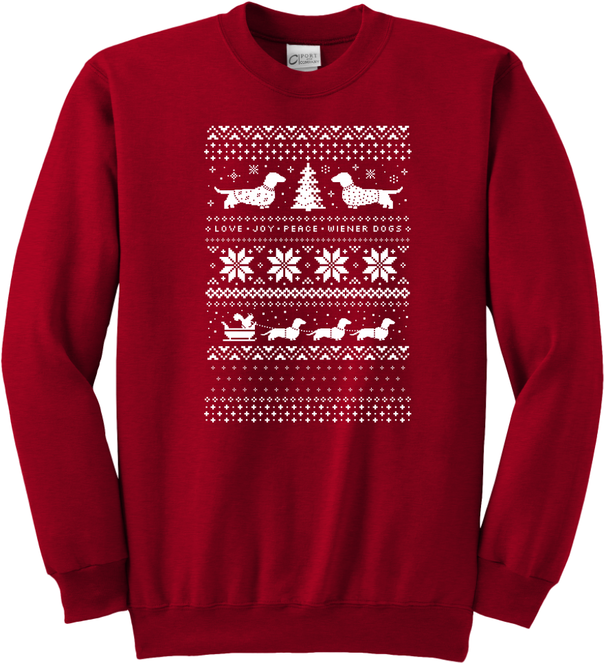 Dachshunds Christmas Sweater Pattern T-shirt (1024x1024), Png Download