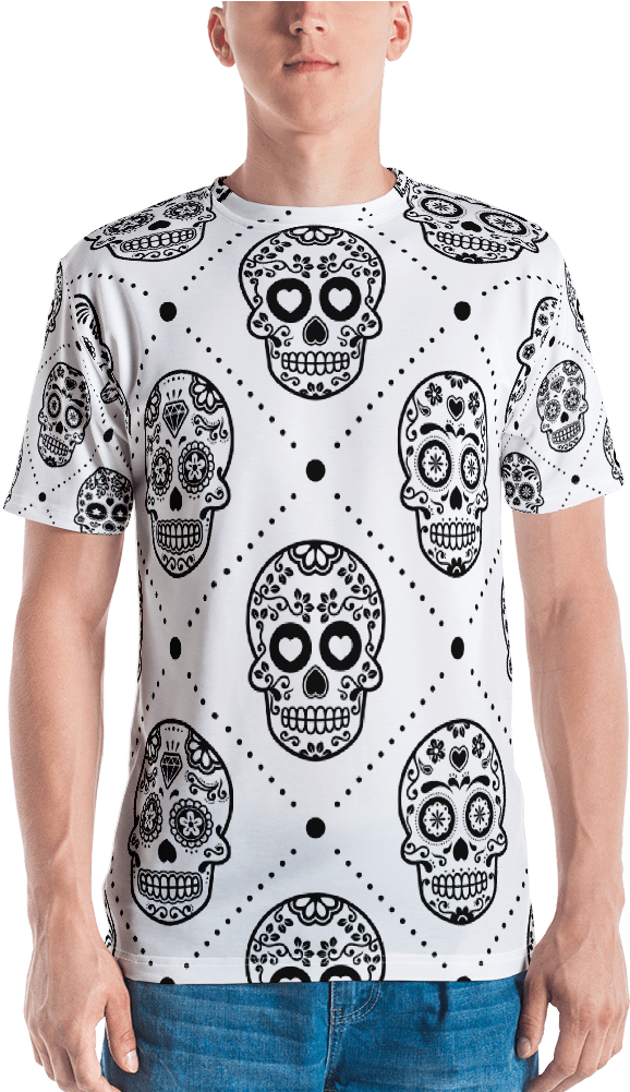 Dia De Los Muertos Skull Pattern T-shirt (1000x1000), Png Download