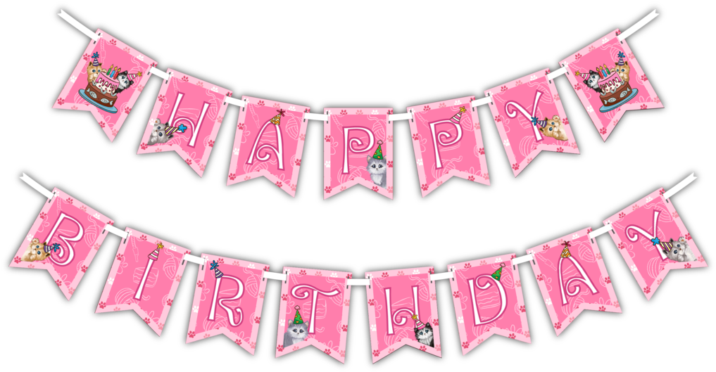 Kitty Cat Kitten "happy Birthday" Party Banner (1024x536), Png Download