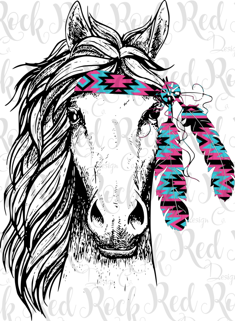 Horse With Headband & Feathers (750x1024), Png Download