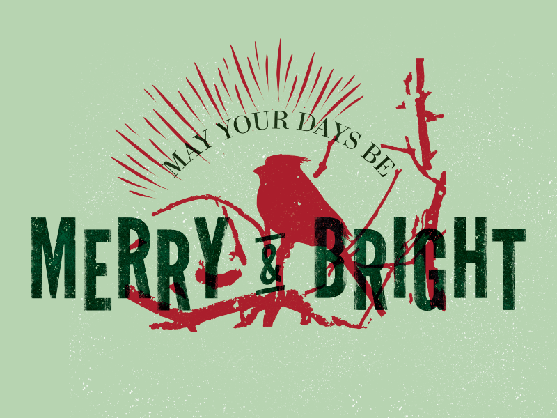 Merry & Bright Holiday Card Bird Graphic Retrosupply (800x600), Png Download