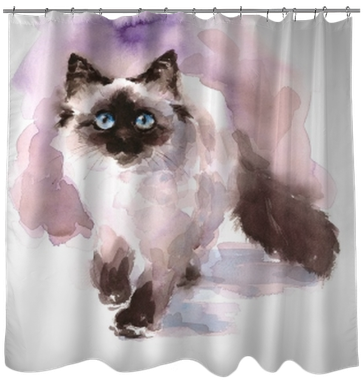 Watercolor Siamese Ragdoll Cat Walking Looking Up Hand - Drawing (400x400), Png Download