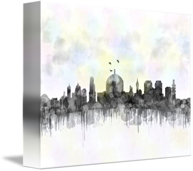 "jerusalem City Skyline Watercolor" By Mary Alhadif, - Jerusalem City Skyline Watercolor Print (650x576), Png Download