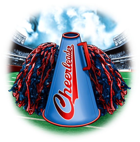 Sports Fabric, Cheerleader Megaphone And Poms In The - Cheerleading (583x600), Png Download
