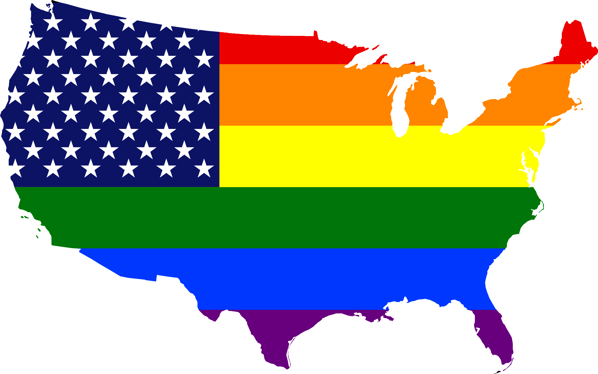 Flag Map Of United States - United States Gay (2000x1253), Png Download