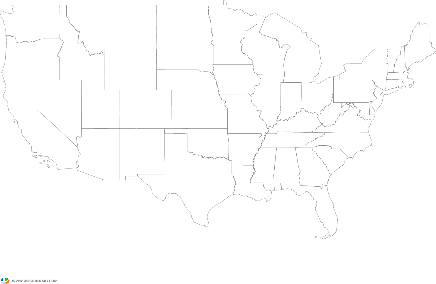 United States Mainland Ouline Map With States - Usa States Outline Png (1584x1123), Png Download