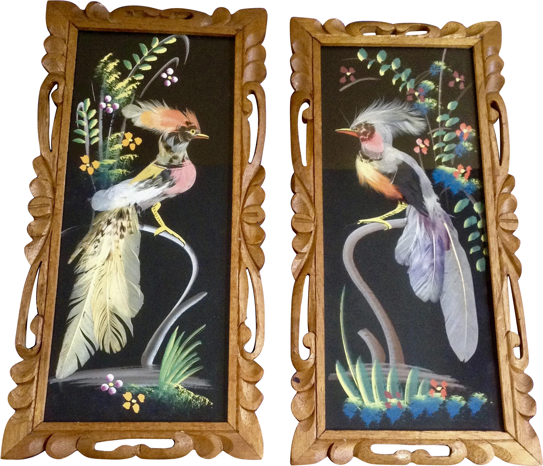 Vintage Mexican Feather Art Birds Mid Century Oil Painting (1879x1879), Png Download