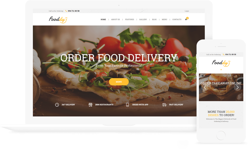 Fooddy 24/7 Food Ordering & Delivery Theme (1056x636), Png Download