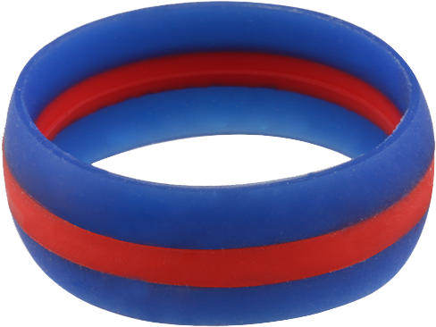 Blue With Red Stripe Silicone Ring (850x567), Png Download