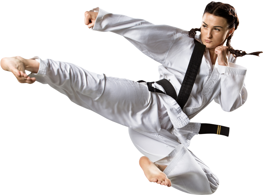 Woman Doing A Flying Kick (922x704), Png Download