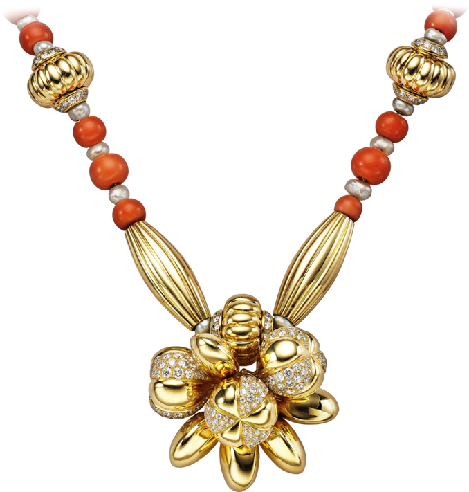 A Cartier Necklace Of Yellow Gold, Coral, Cultured - Jewellery (1000x1000), Png Download