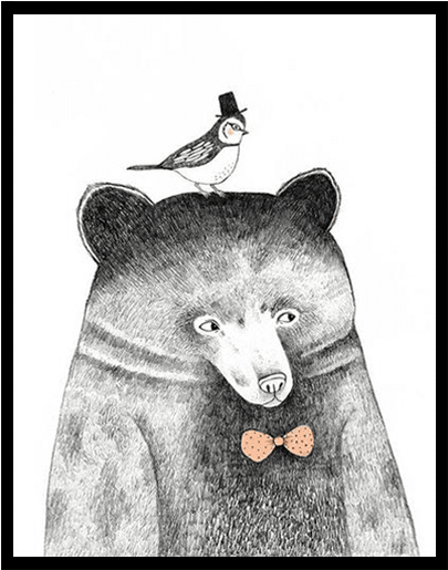 Petite Bello Room Decor Cm No Frame / Bear Modern Watercolor - Bear Home Illustration (600x600), Png Download