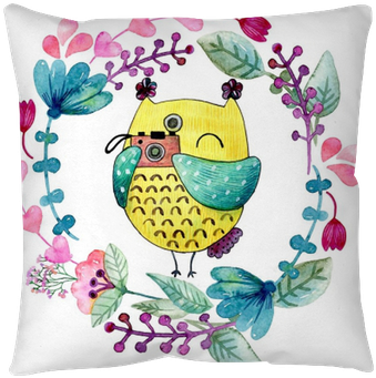 Watercolor Funny Illustration With Owl And Flowers - Watercolor Painting (400x400), Png Download
