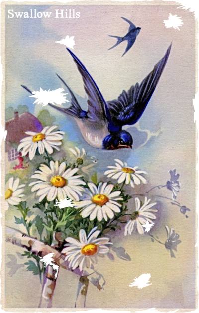 Swallow Hills Flag - Birds Design Vintage (400x628), Png Download