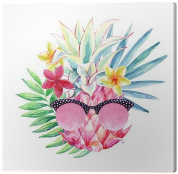 Watercolor Pineapple With Sun Glasses, Fan Palm Leaf - Aimerday Natural Rubber Yoga Mat 72x24" Nonslip Microfiber (400x400), Png Download