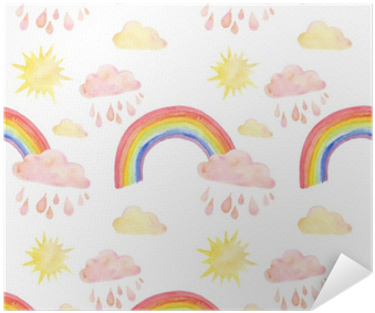 Watercolor Seamless Pattern With Rainbow, Clouds, Raindrops - Watercolor Painting (400x400), Png Download