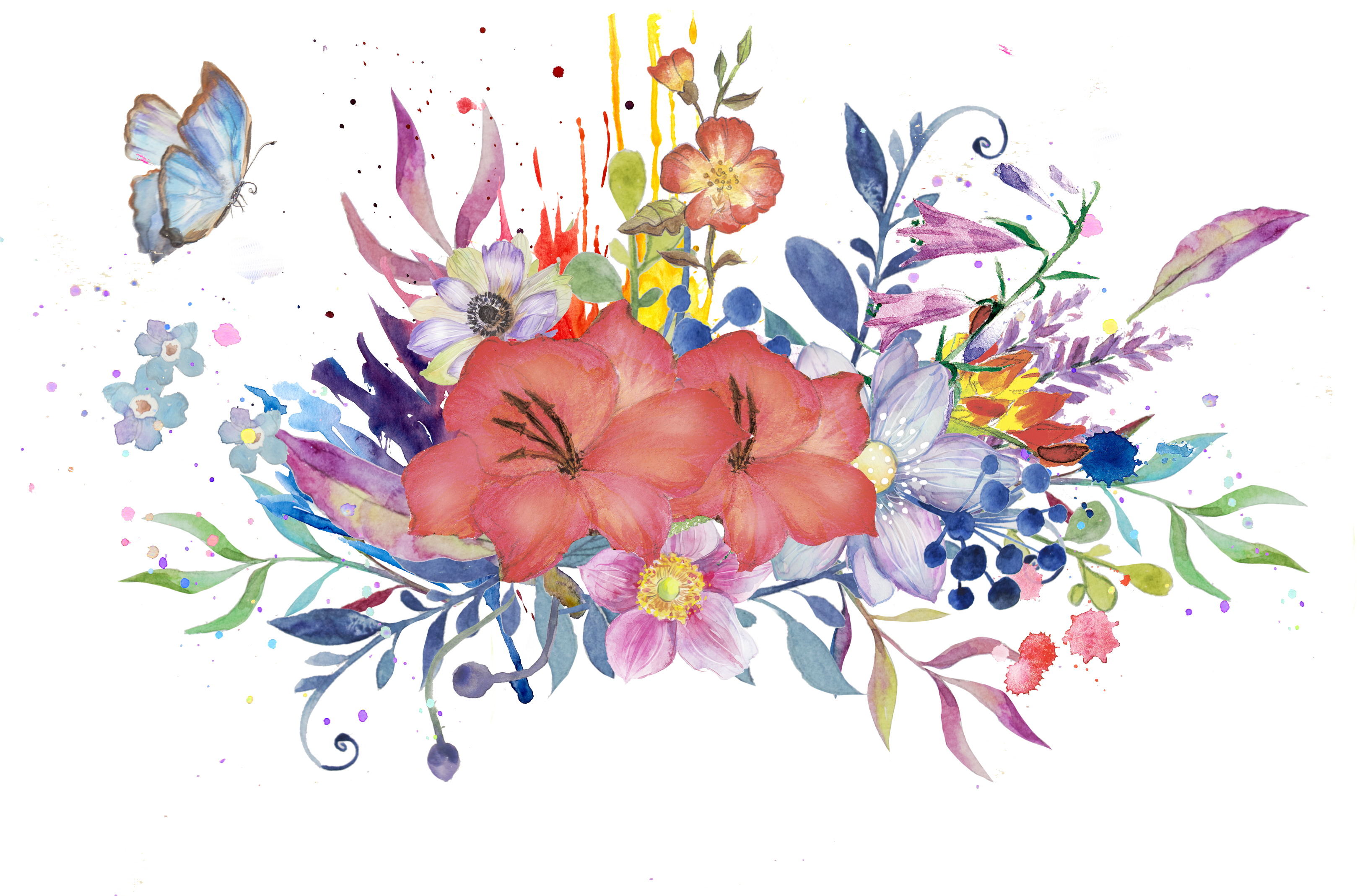 0℃素材23 - Watercolour Flowers Png (3381x2387), Png Download