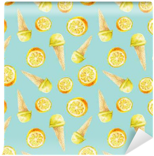 Watercolor Lemon Ice Cream Pattern Wall Mural • Pixers® - Gelato (400x400), Png Download