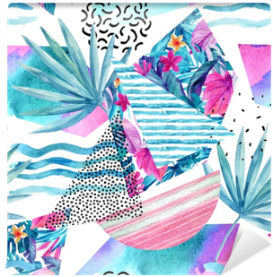 Watercolor Summer Background With Flowers, Fan Palm - Watercolor Painting (400x400), Png Download