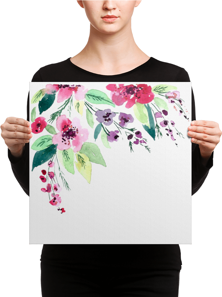 Watercolor Flowers Canvas Print - Black Mask Fawn French Bulldog Is Ready (1000x1000), Png Download