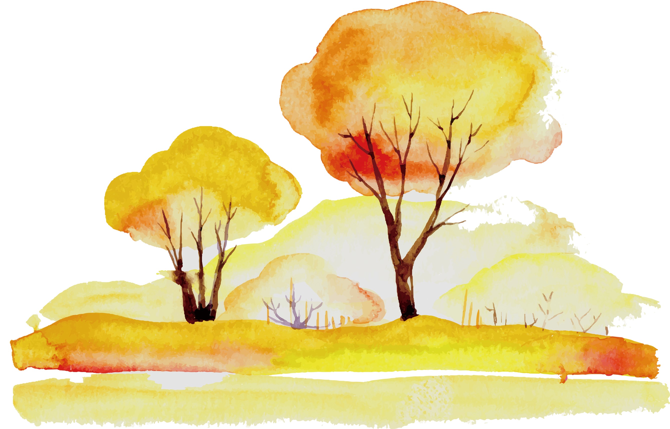 Hand Drawn Cartoon Watercolor Trees Decorative - Autumn (4800x3397), Png Download