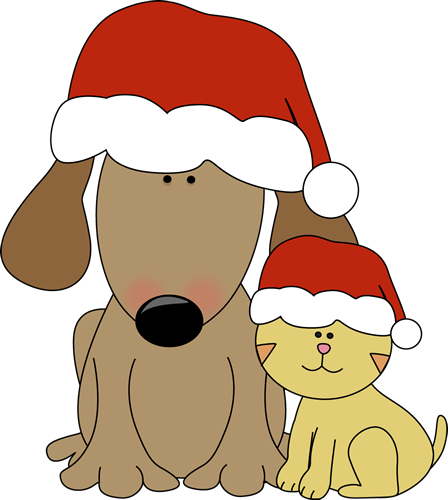Kittens Clipart Christmas Santa - Dog And Cat Christmas Clip Art (448x500), Png Download