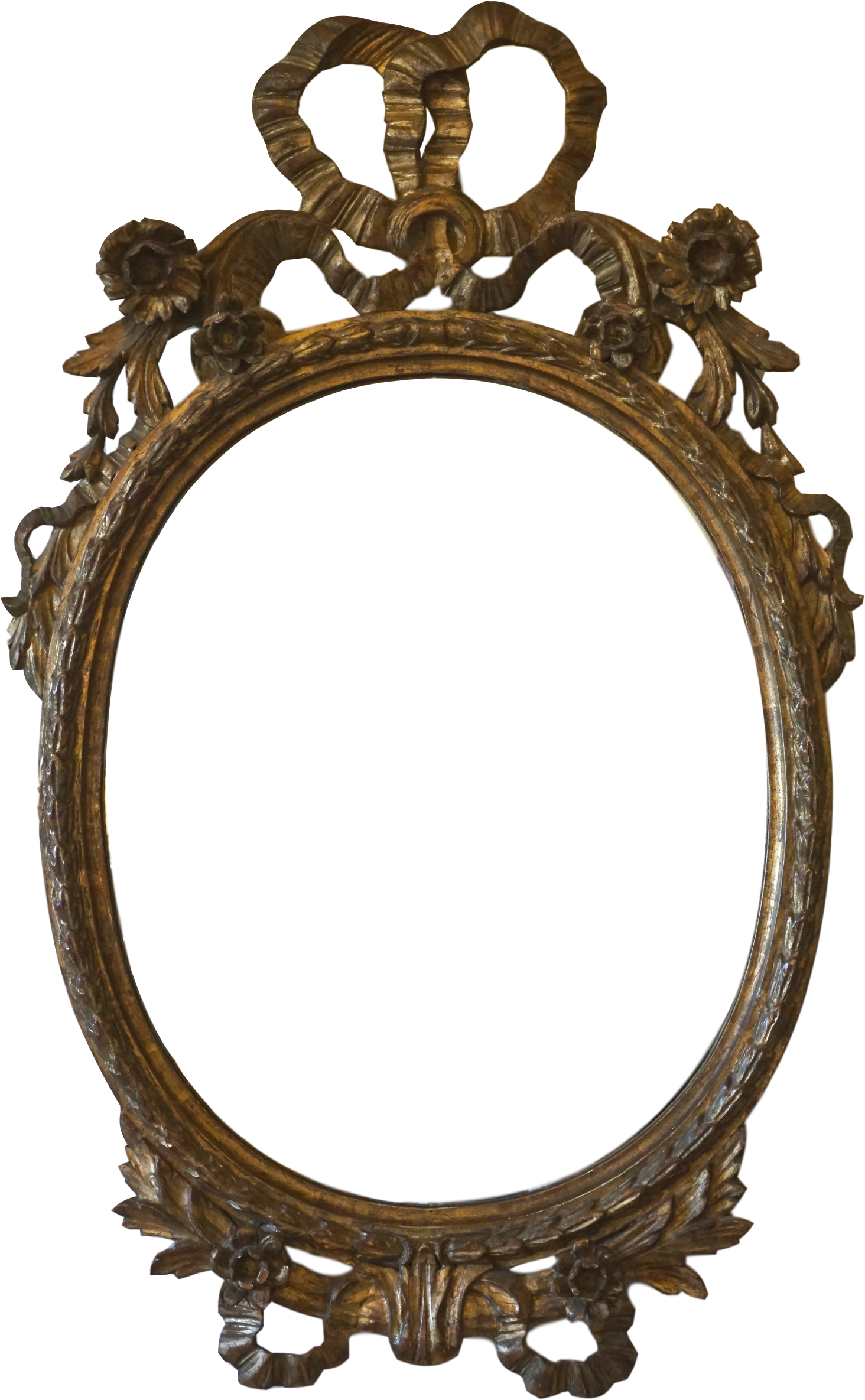 Antique Hand Carved Italian Floral Bow Oval Mirror-milch (2603x2603), Png Download