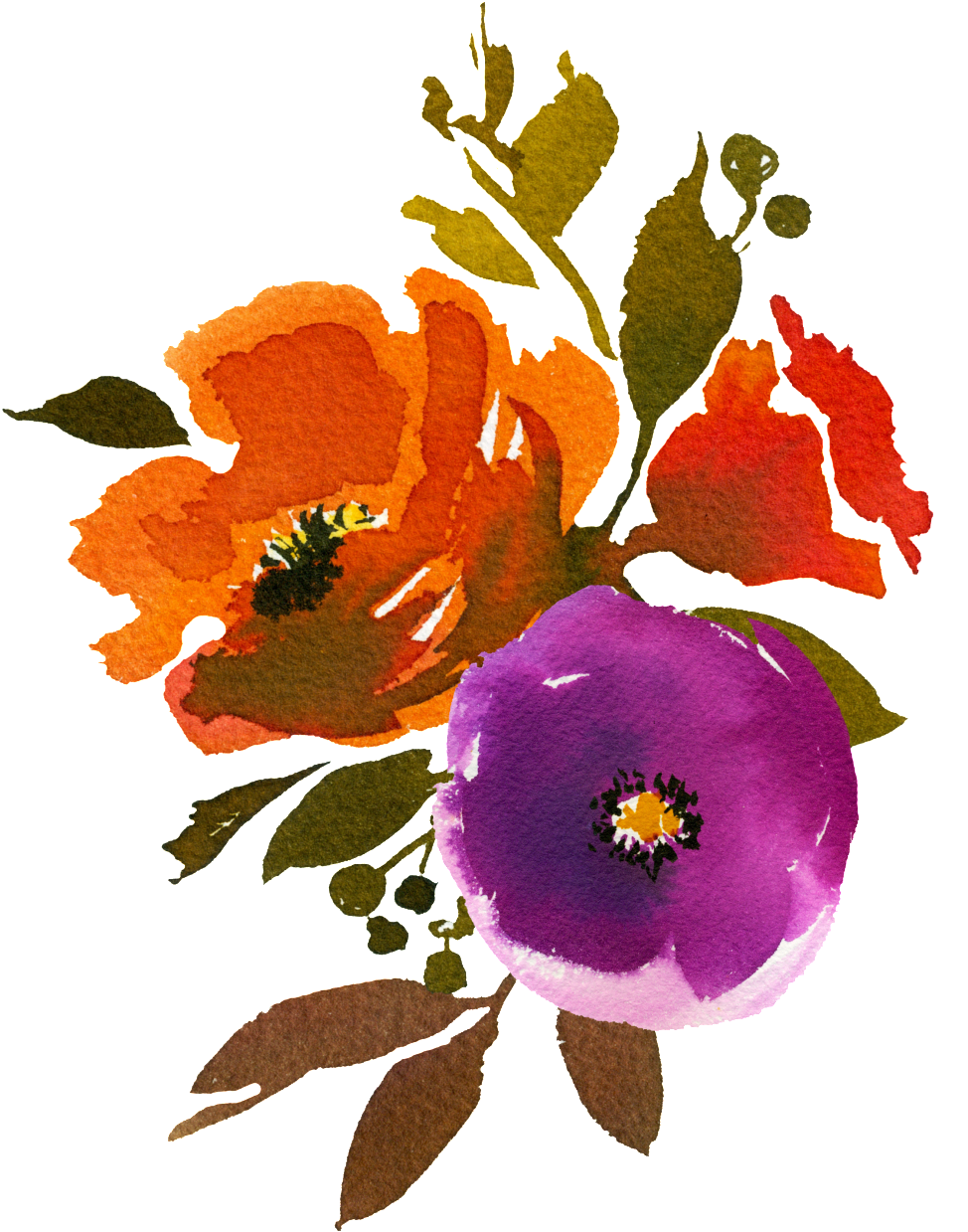 Hand Painted Three Colors Of Watercolor Flowers Png - Portable Network Graphics (1024x1280), Png Download